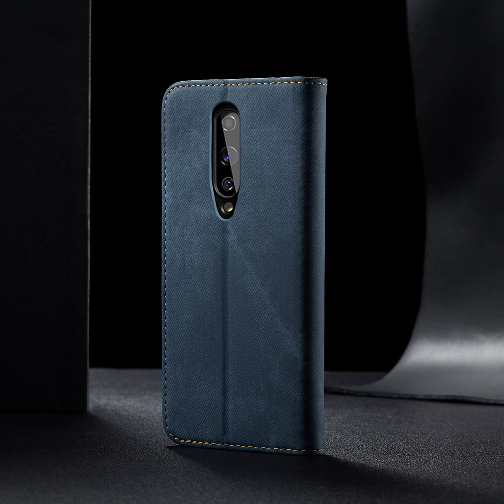 Vintage Estilo Jeans Tela Textura Textura Billetera Flip Cuero Caja Del Teléfono Para OnePlus 8 - Negro