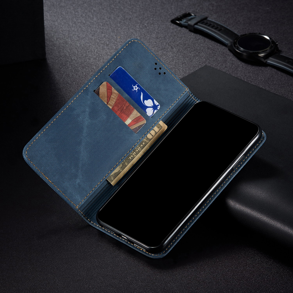 Vintage-Stil Jeans-Tuch-Textur-Wallet-Flip-Leder-Telefon-Fall Für OnePlus 8 - Schwarz