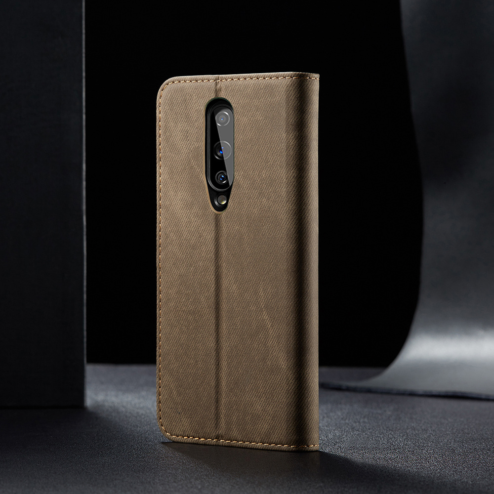 Vintage Estilo Jeans Tela Textura Textura Billetera Flip Cuero Caja Del Teléfono Para OnePlus 8 - Negro