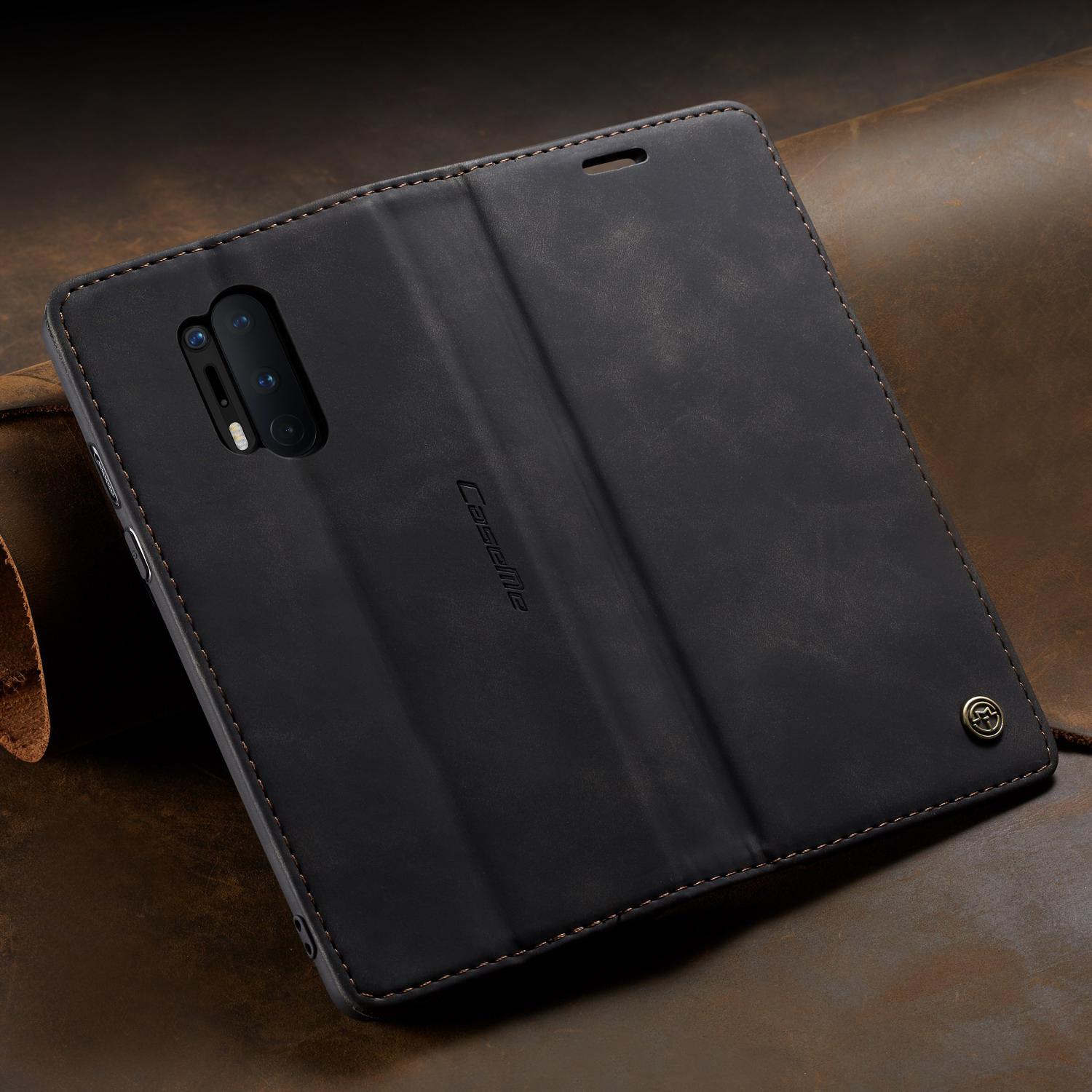 Étui de Protection en Cuir Auto-auto-auto-absorbed Pour OnePlus 8 Pro - le Noir