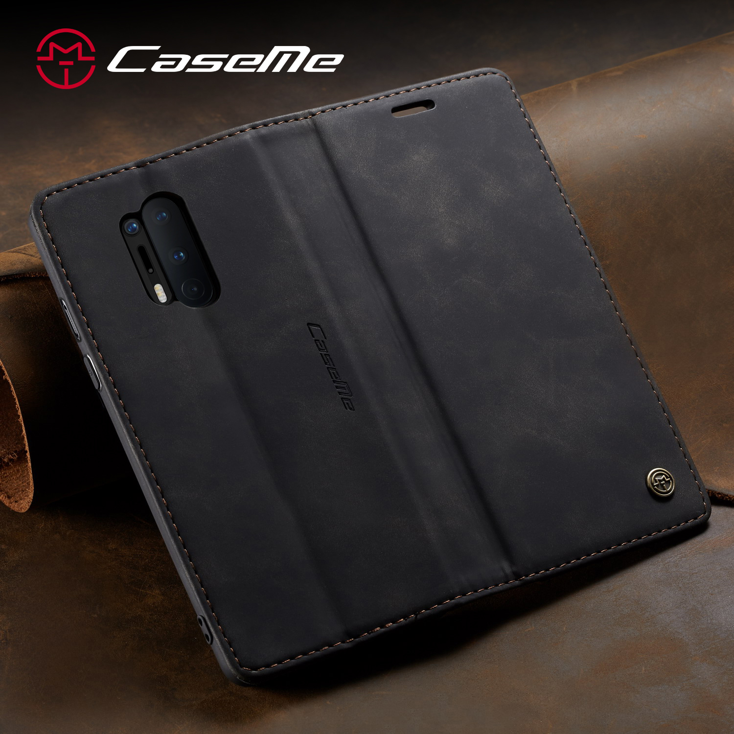 Caseme 013 Series Case de Protección de Cuero Absorbido Automáticamente Para OnePlus 8 Pro - Negro