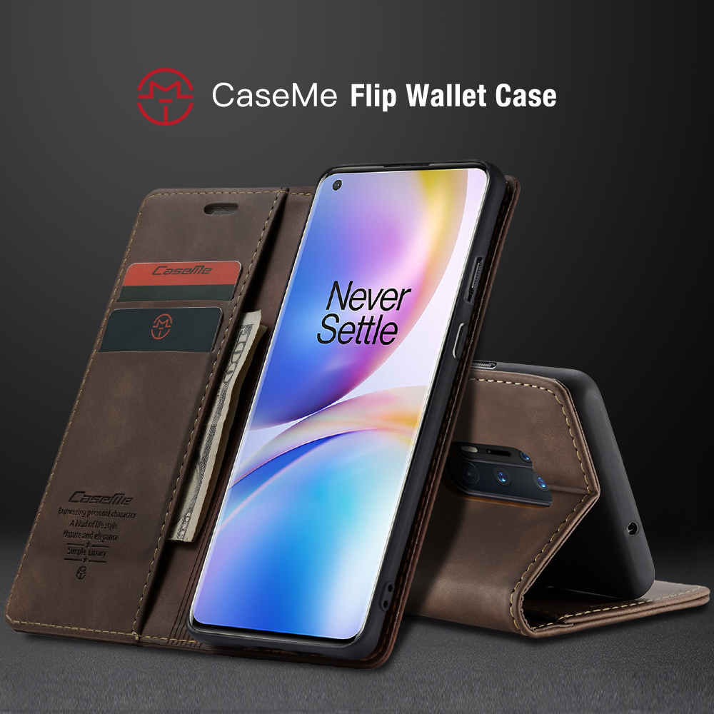 Caseme 013 Series Case de Protección de Cuero Absorbido Automáticamente Para OnePlus 8 Pro - Negro