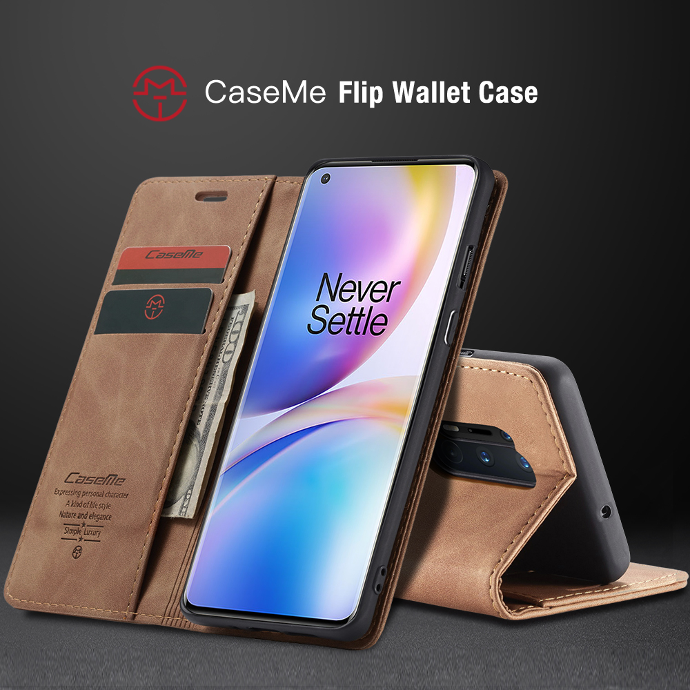 Caseme 013 Series Case de Protección de Cuero Absorbido Automáticamente Para OnePlus 8 Pro - Negro