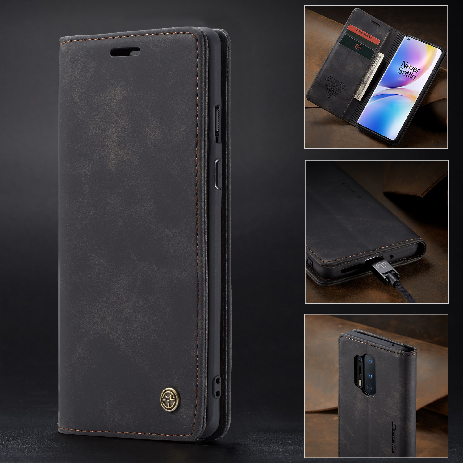 Case di Protezione in Pelle Auto-assorbita Della Serie Caseme 013 Per OnePlus 8 Pro - Nero