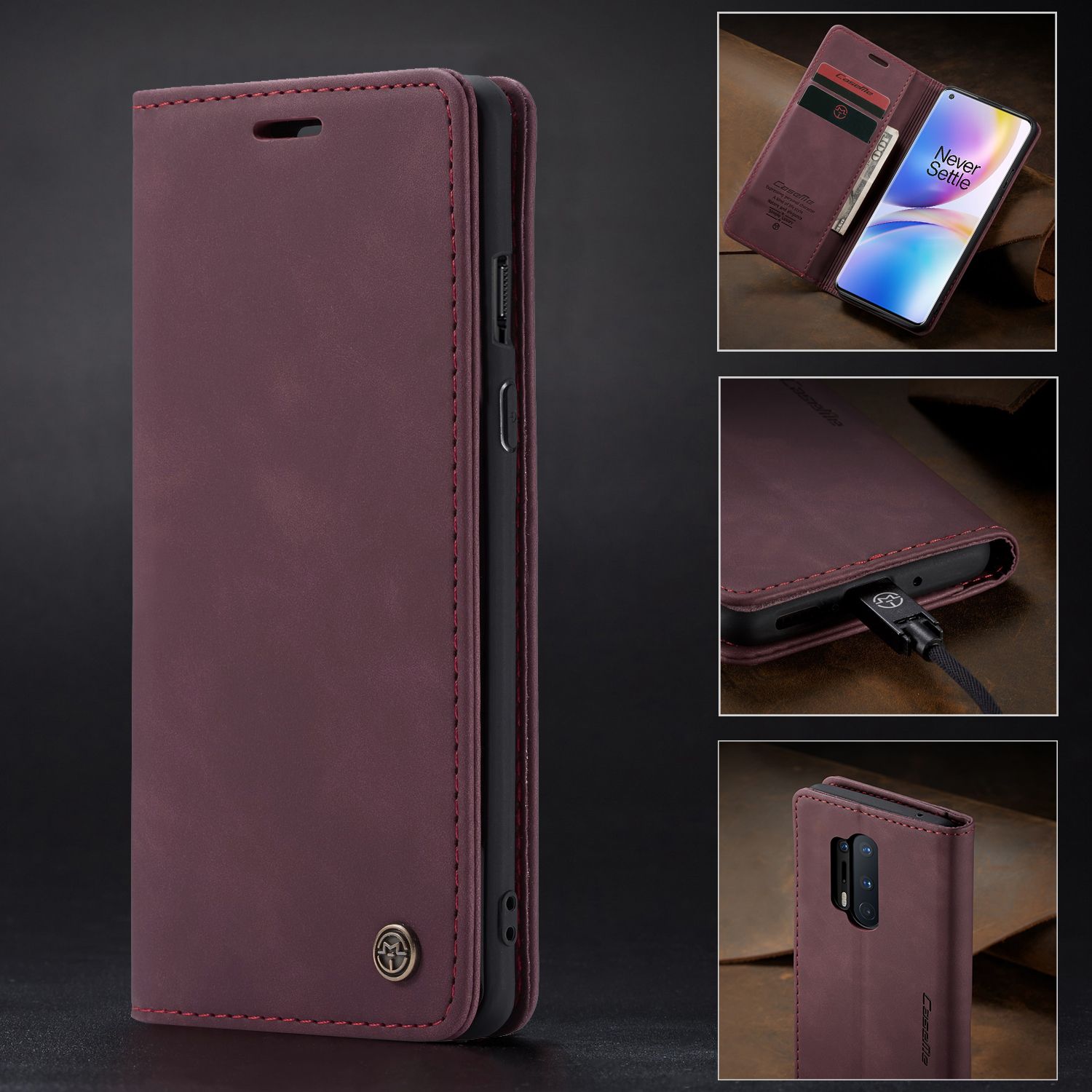 Case di Protezione in Pelle Auto-assorbita Della Serie Caseme 013 Per OnePlus 8 Pro - Nero