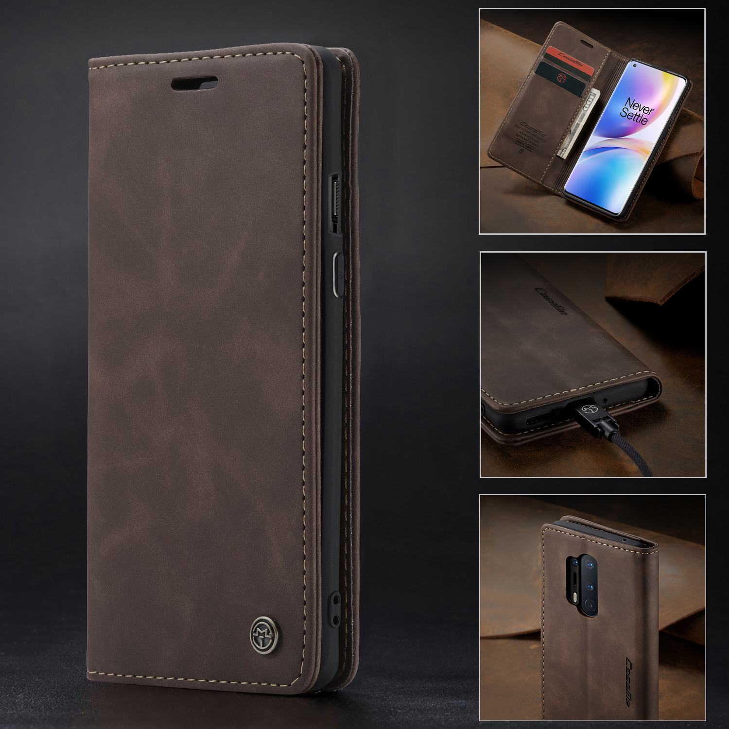 Case di Protezione in Pelle Auto-assorbita Della Serie Caseme 013 Per OnePlus 8 Pro - Nero