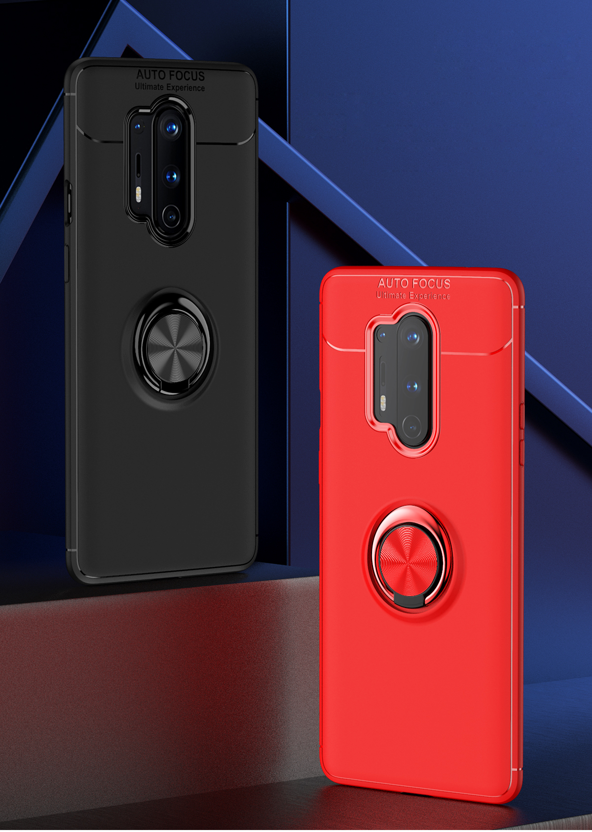 Coperchio Telefonico TPU Del Kickstand di Anello Metallico Lenuo Con Guscio di Lamiera Magnetica Per OnePlus 8 Pro - Nero / Blu