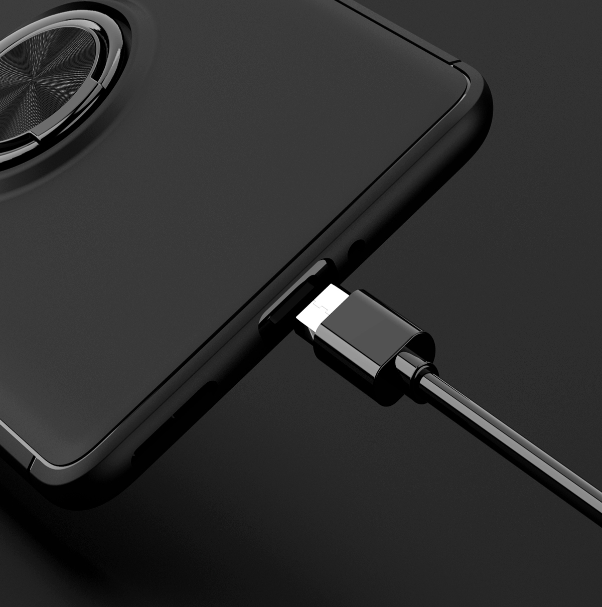 Lenuo Metal Ring Kickstand TPU Tampa Com Casca de Folha Magnética Para OnePlus 8 Pro - Preto / Azul