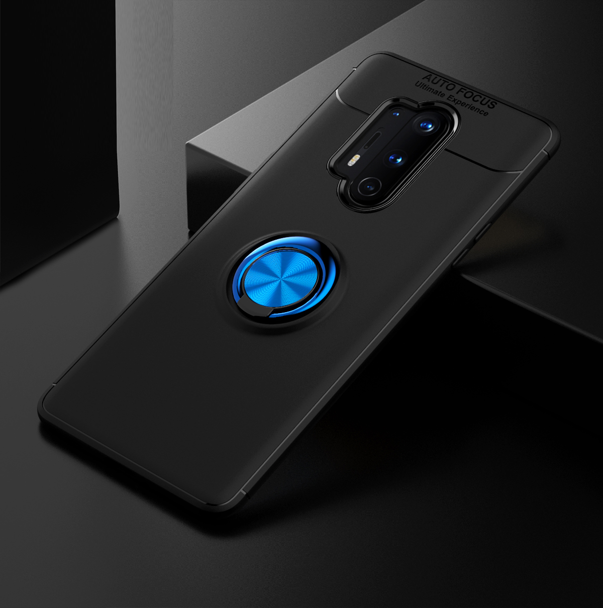 Lenuo Metal Ring Kickstand TPU Tampa Com Casca de Folha Magnética Para OnePlus 8 Pro - Preto / Azul