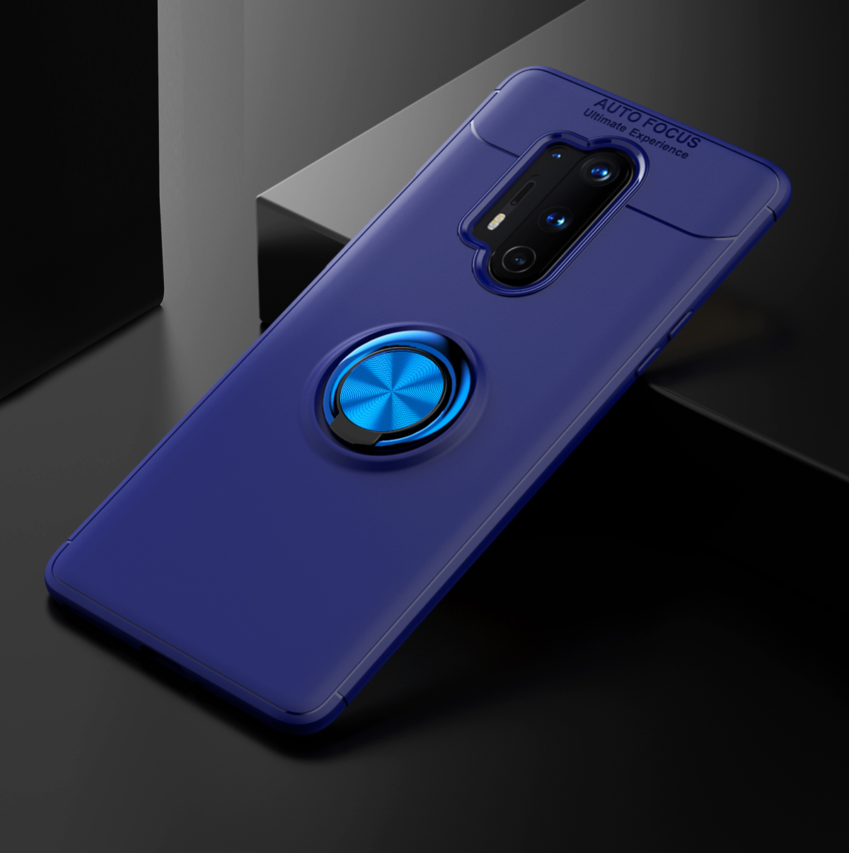 Lenuo Metal Ring Kickstand TPU Tampa Com Casca de Folha Magnética Para OnePlus 8 Pro - Preto / Azul