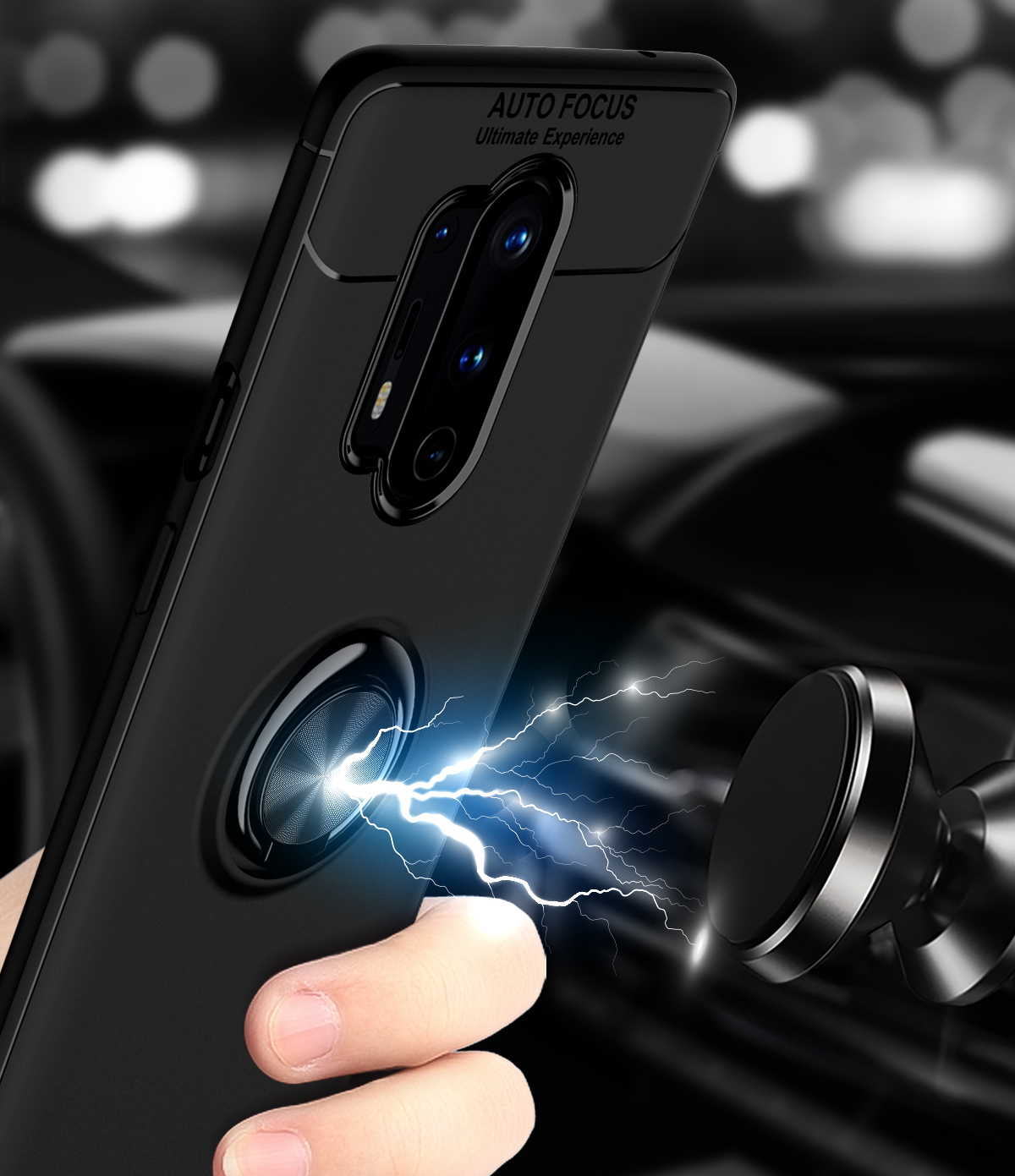 Coperchio Telefonico TPU Del Kickstand di Anello Metallico Lenuo Con Guscio di Lamiera Magnetica Per OnePlus 8 Pro - Nero / Blu