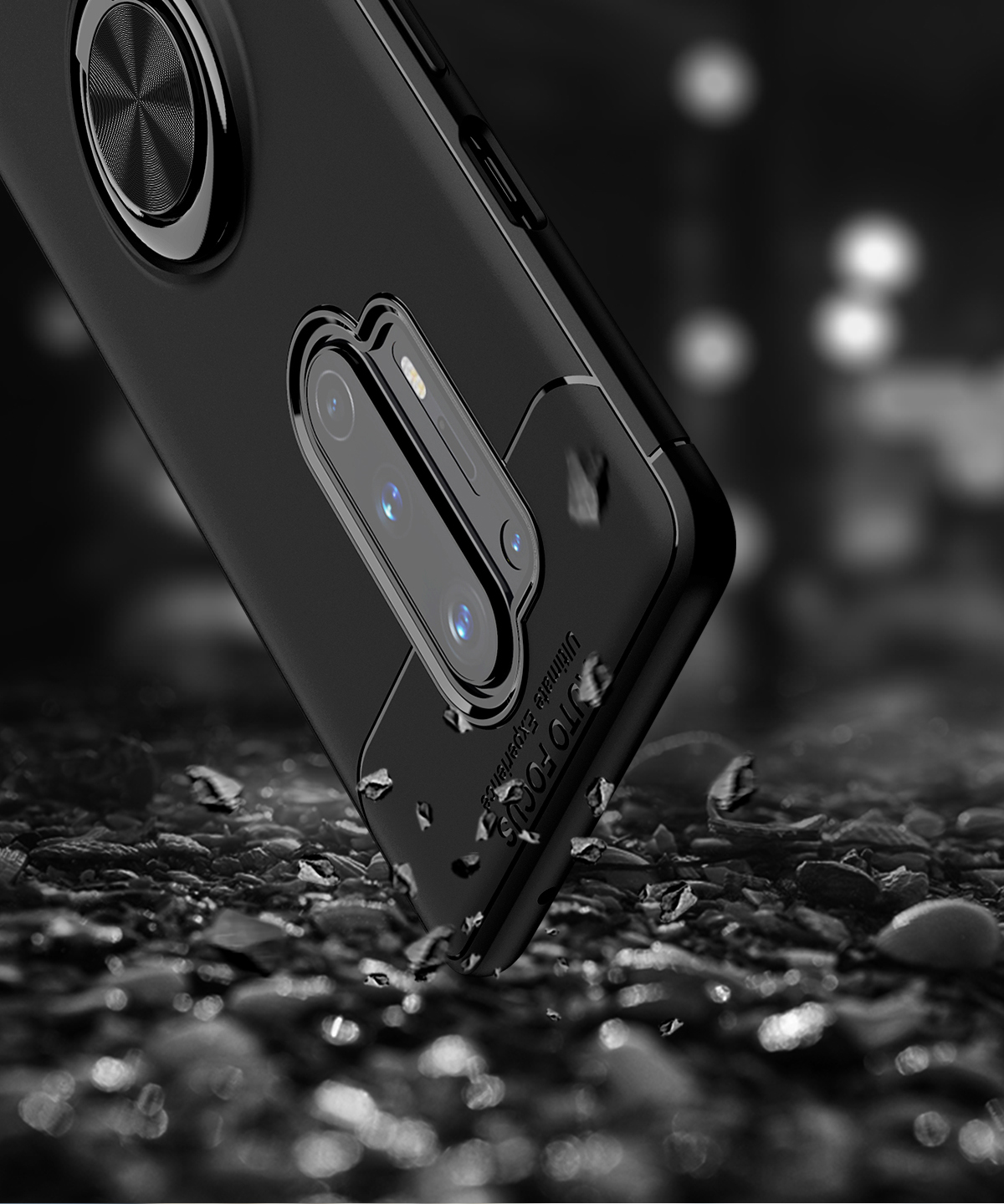 Lenuo Metal Ring Kickstand TPU Tampa Com Casca de Folha Magnética Para OnePlus 8 Pro - Preto / Azul