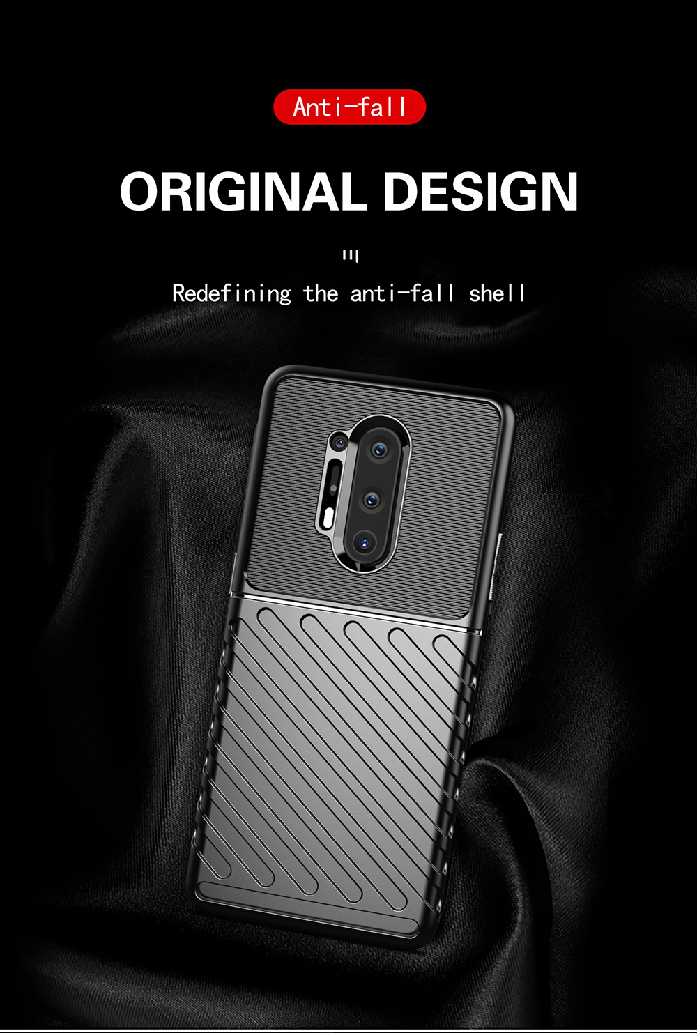 Trous Serve Twill Textura Soft TPU Case Para OnePlus 8 Pro - Preto