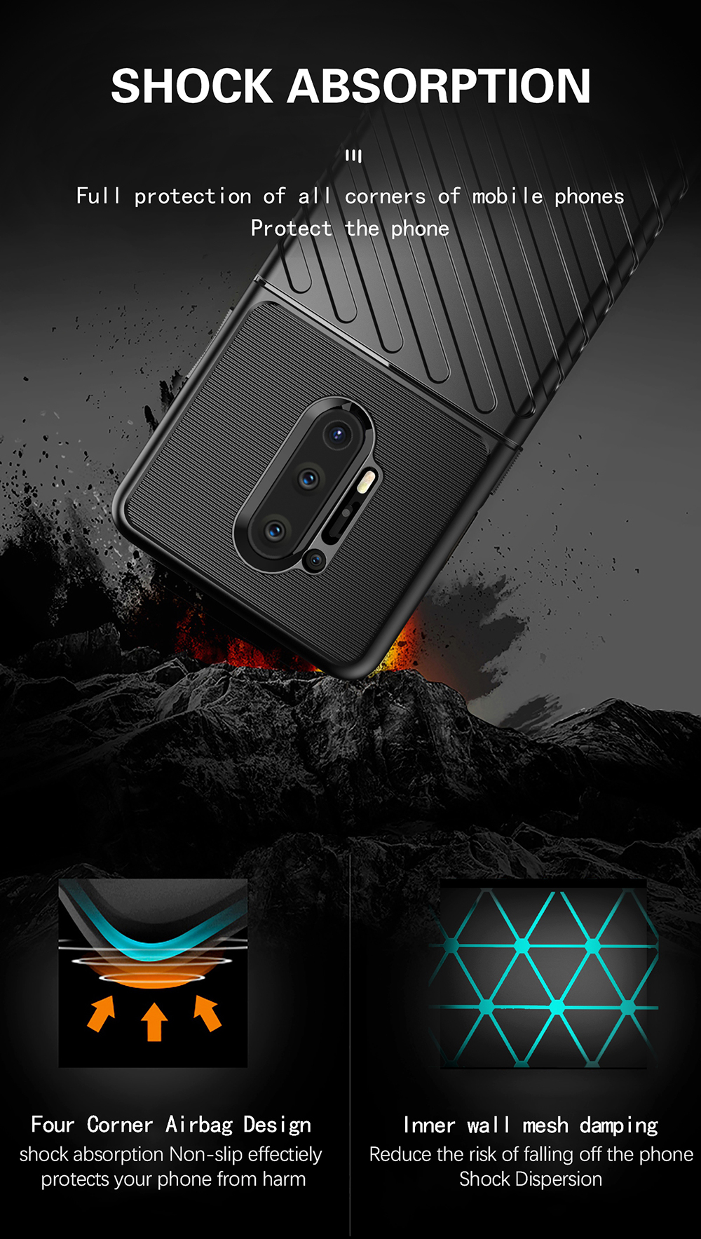 Texture de la Série Thunder Texture Soft TPU Téléphone Pour OnePlus 8 Pro - le Noir