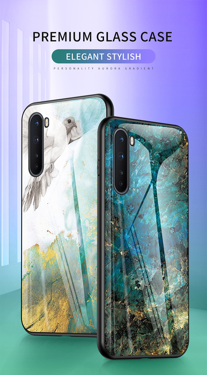 Glass Temprato in Marmo + PC + Copertina Per Cellulare TPU Per OnePlus Nord - Smeraldo