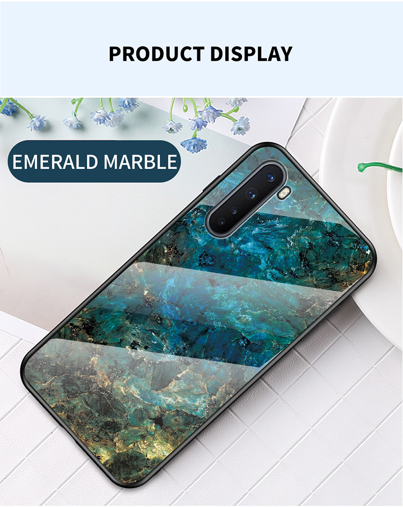 Glass Temprato in Marmo + PC + Copertina Per Cellulare TPU Per OnePlus Nord - Nero / Oro