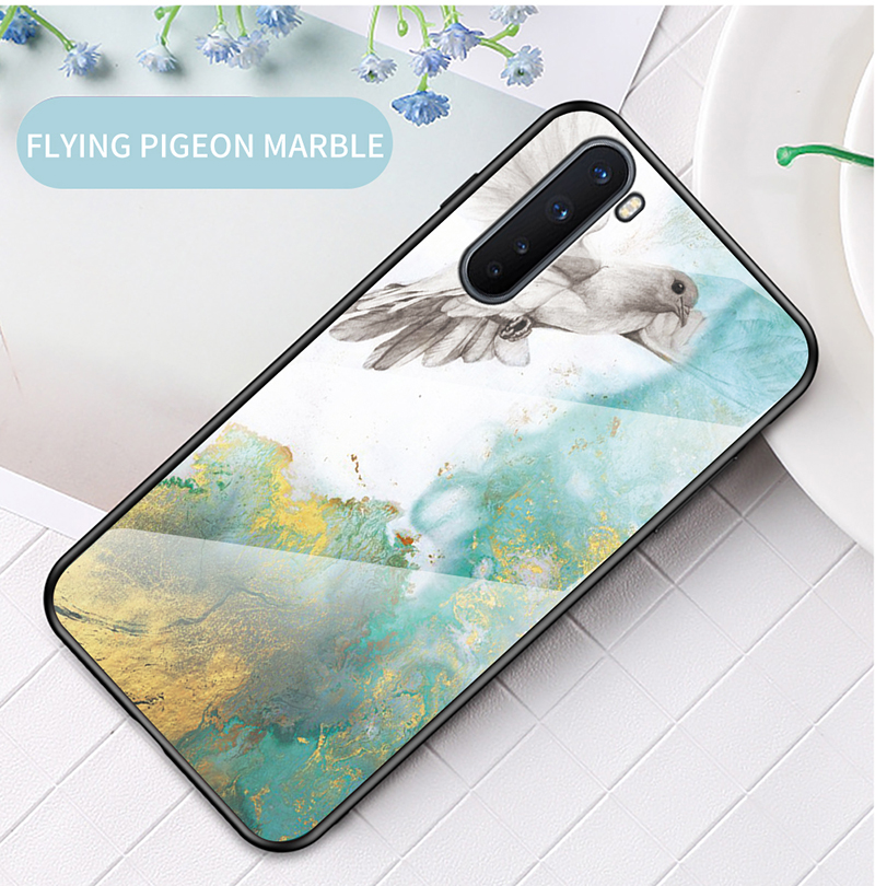 Glass Temprato in Marmo + PC + Copertina Per Cellulare TPU Per OnePlus Nord - Nero / Oro