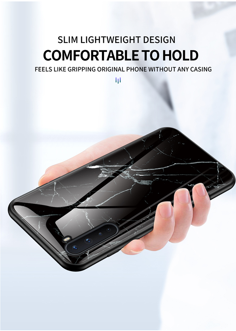 Glass Temprato in Marmo + PC + Copertina Per Cellulare TPU Per OnePlus Nord - Nero / Oro