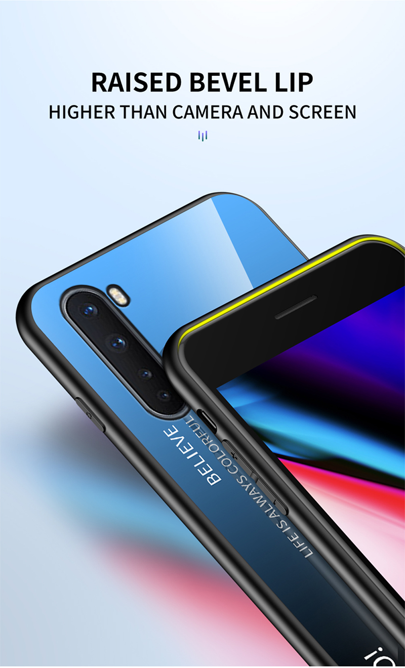 Gefällt Mir Gradientenfarbenem Glas + PC + TPU Hybridscheibe Schutzfall Für OnePlus Nord - Schwarz