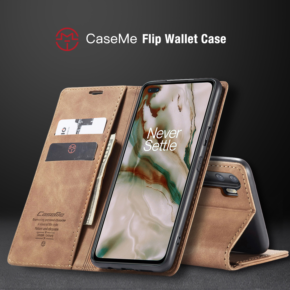 Caseme 013 Serie Auto-absorbiertes Leder Brieftaschenschutzgehäuse Für OnePlus Nord - Schwarz