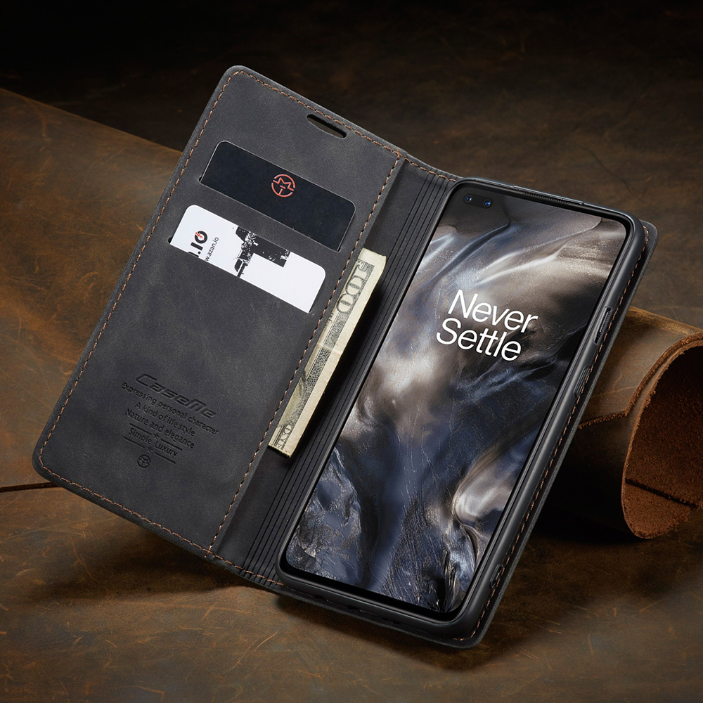 Caseme 013 Serie Auto-absorbiertes Leder Brieftaschenschutzgehäuse Für OnePlus Nord - Schwarz