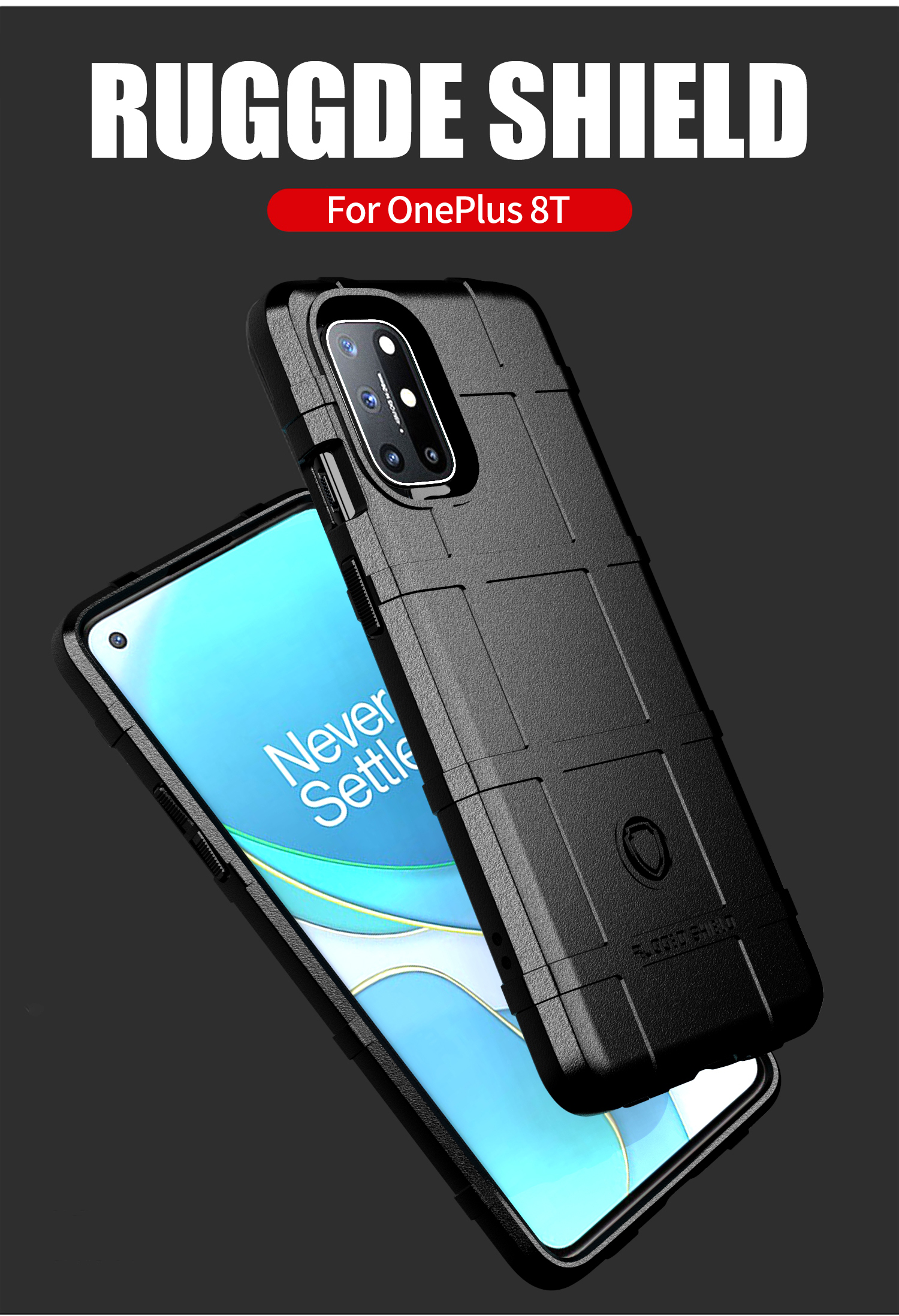 Shield -serie Square Grid Textur Verdicken TPU -shell -telefonabdeckung Für OnePlus 8T - Schwarz