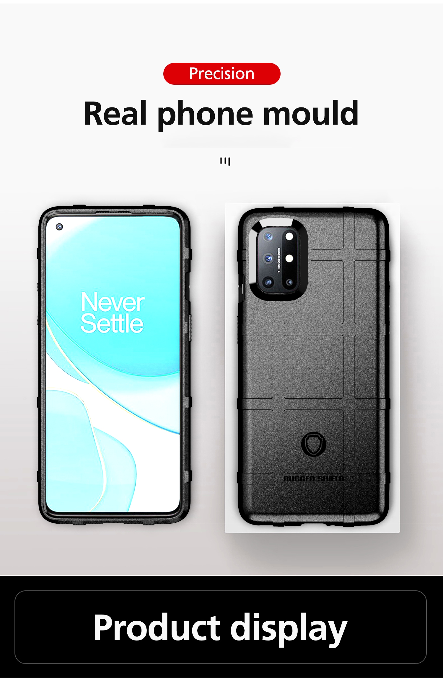 Shield -serie Square Grid Textur Verdicken TPU -shell -telefonabdeckung Für OnePlus 8T - Schwarz