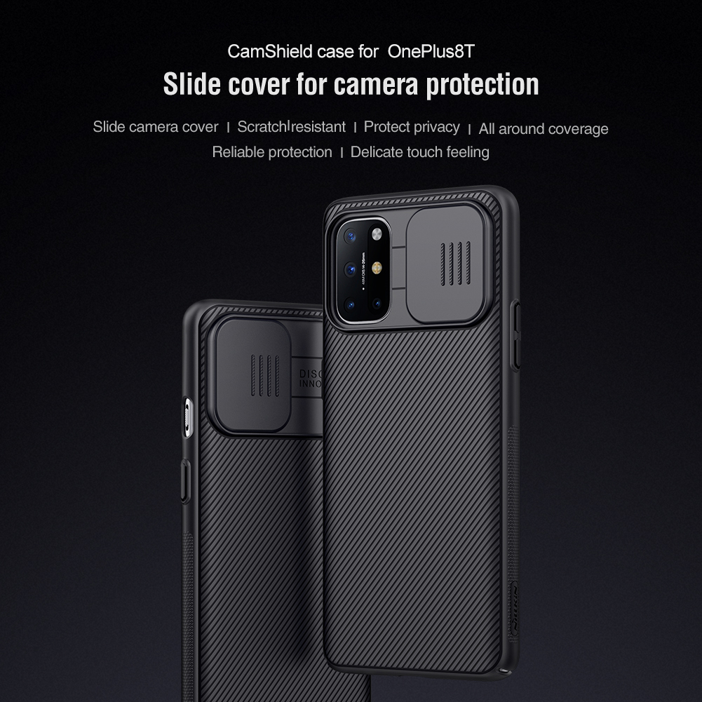 Nillkin Camshield Case Para OnePlus 8t Hard PC Phone Protector Tampa de Superfície Emborrachada + Capa Deslizante da Câmera