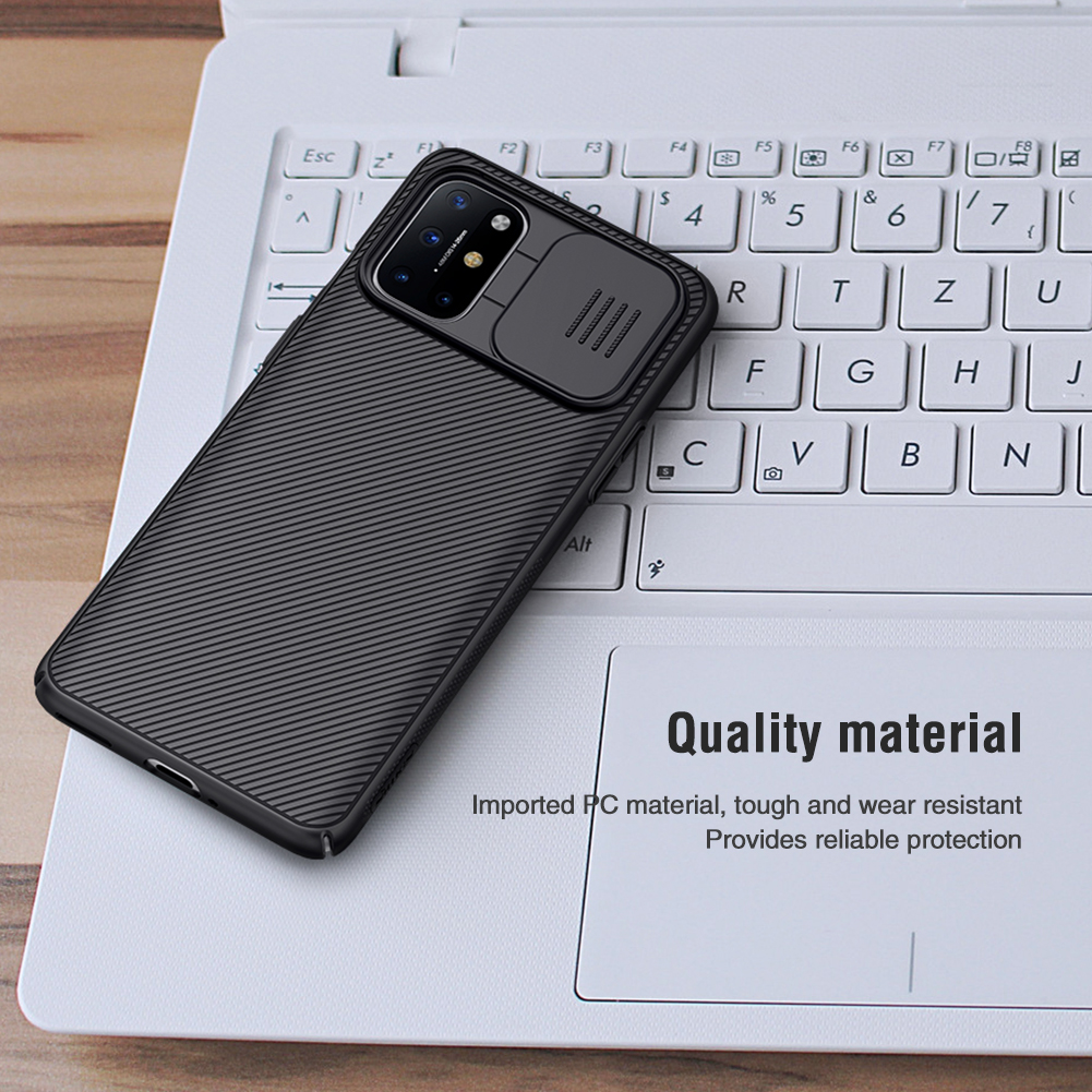 Case de Camshield de Nillkin Para la Cubierta Del Teléfono Del Teléfono de PC Dura OnePlus 8T Cubierta de la Superficie de Goma + la Cubierta Del Control Deslizante de la Cámara