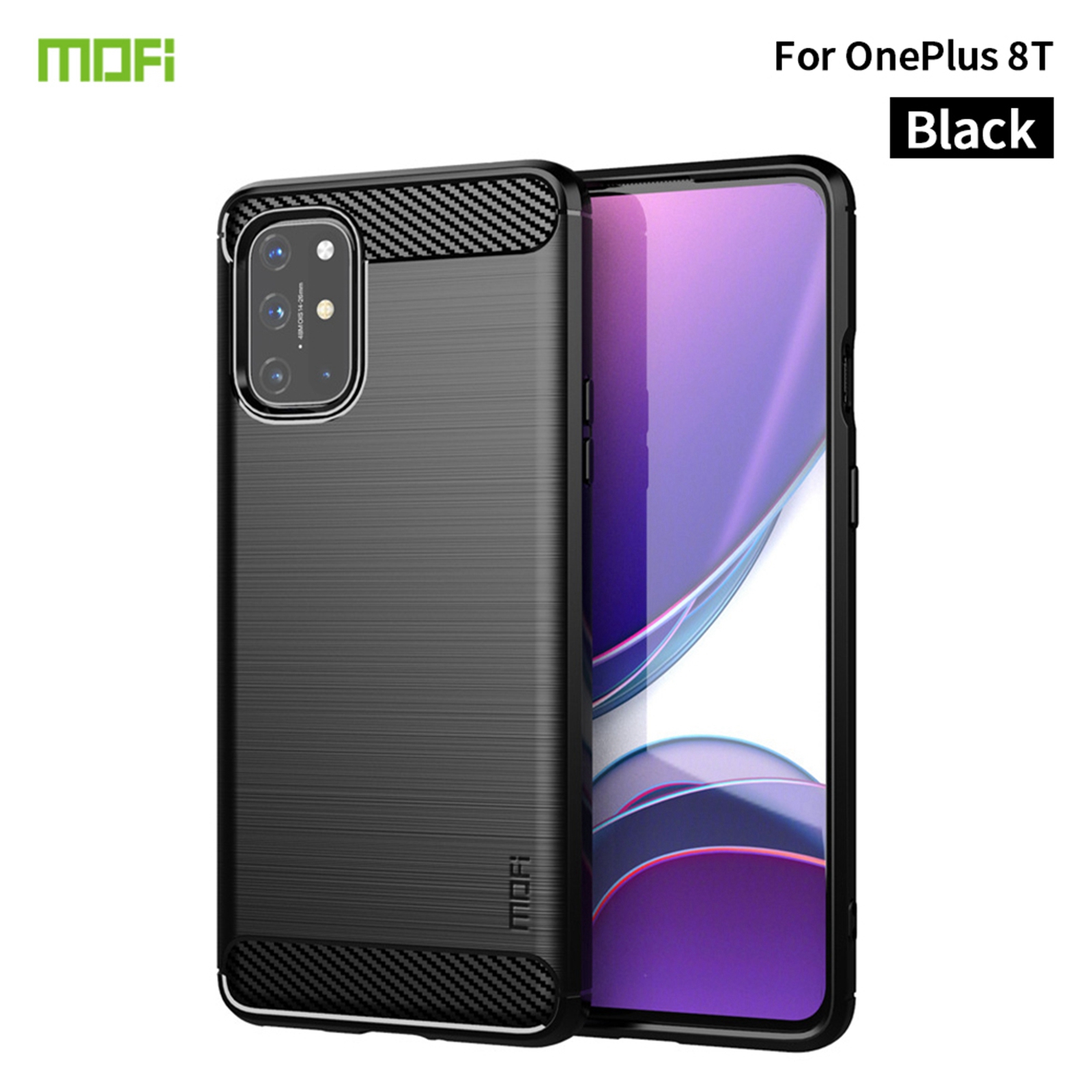 Mofi Soft TPU Carbon Fiber Back Case Para OnePlus 8T - Negro