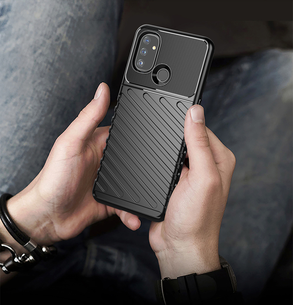 Thunder -serie Twill Textur TPU -telefonhülle Für OnePlus Nord N100 - Schwarz