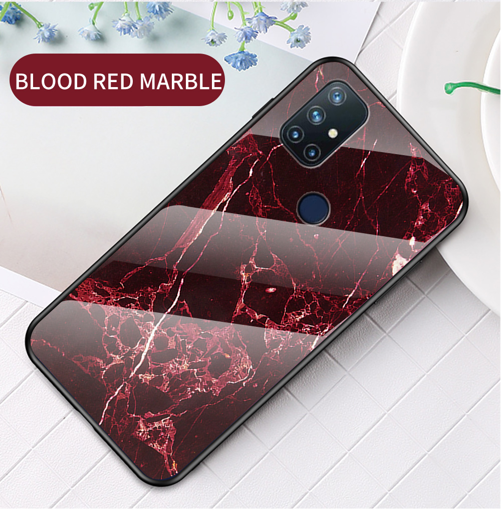 Für OnePlus Nord N10 5G Marmormuster Deckung Soft TPU -rahmen Hartgeschmärtes Glas + PC Back Impact Phone Hülle - Schwarzer Marmor