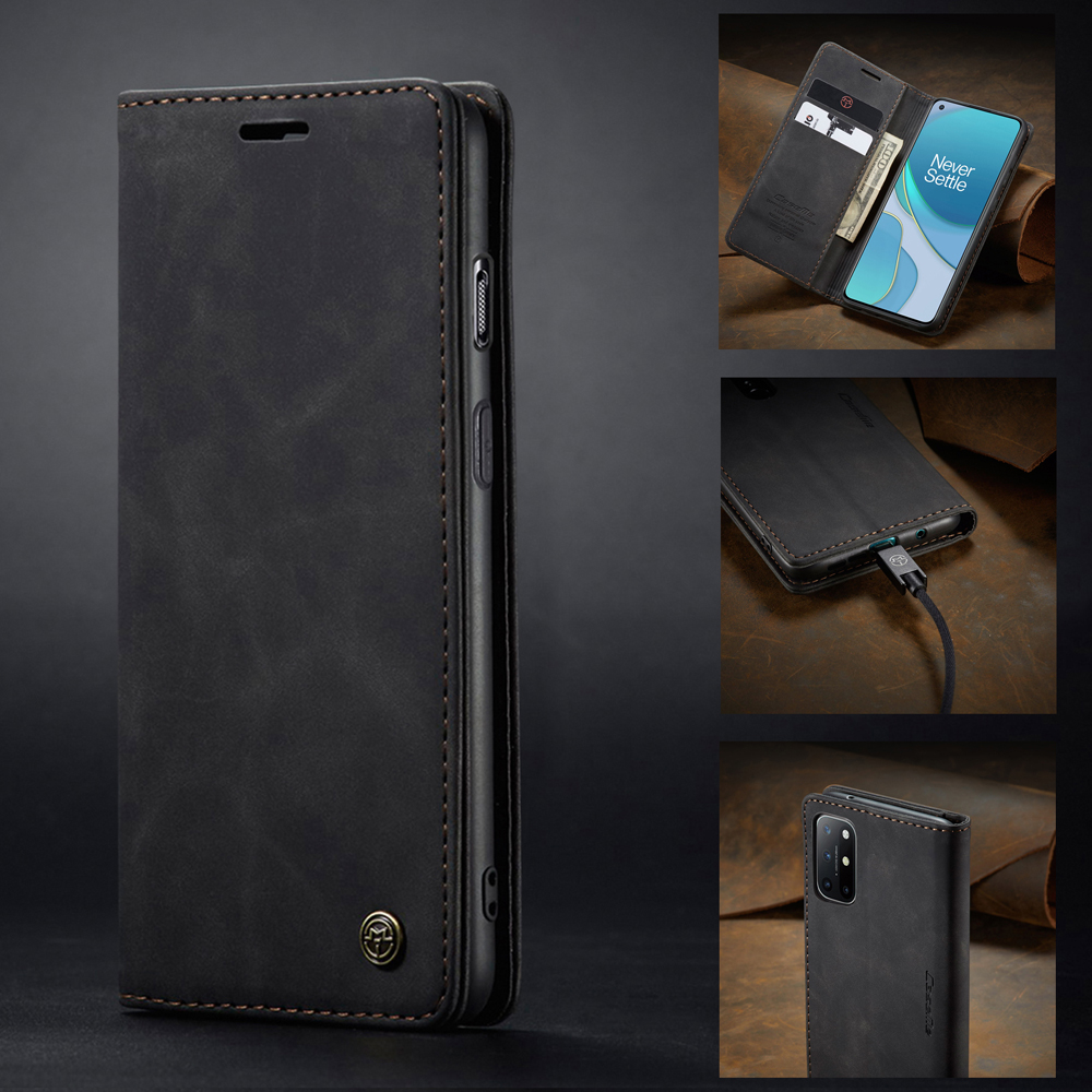 Caseme 013 Series Case de Billetera de Cuero Autoabsorbido Automáticamente Para OnePlus 8T - Negro