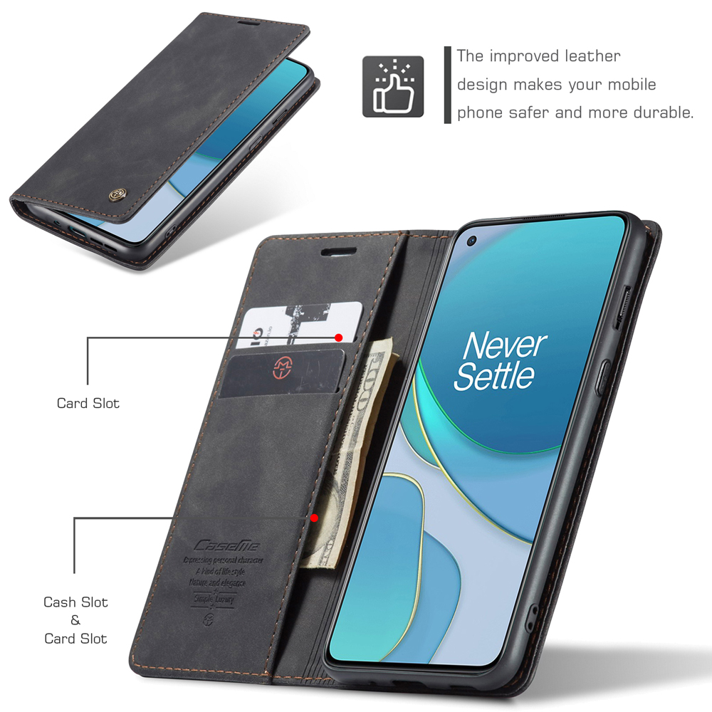 Caseme 013 Series Case de Billetera de Cuero Autoabsorbido Automáticamente Para OnePlus 8T - Negro