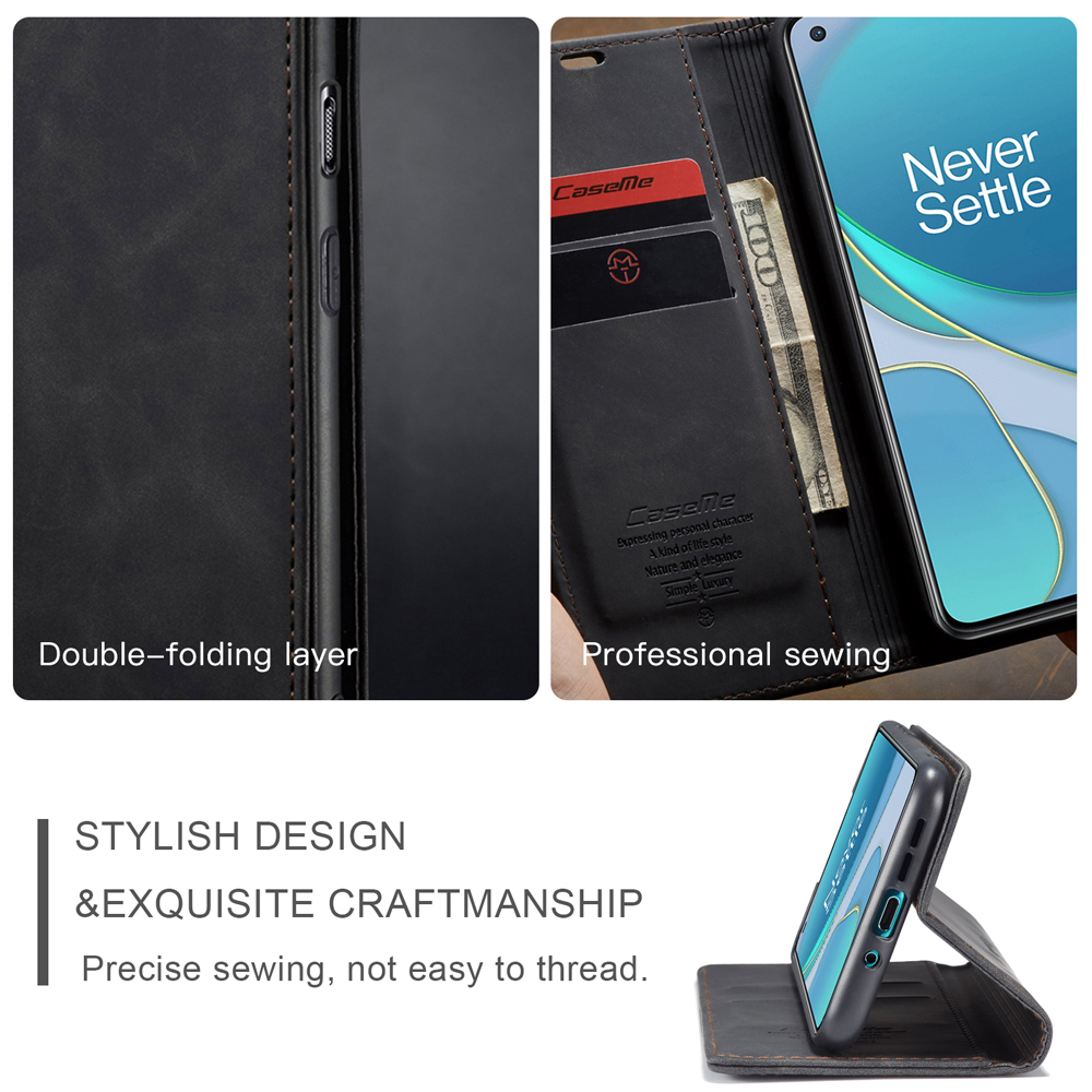 Caseme 013 Série Auto-absorbed le Cuir Portefeuille Pour OnePlus 8T - le Noir