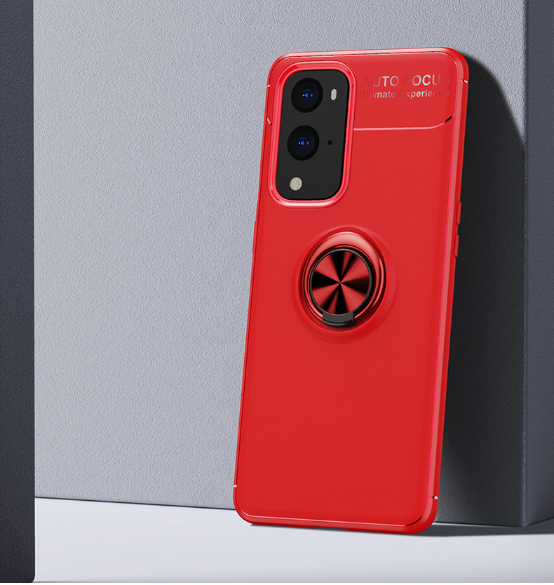 Cubierta de TPU Suave [hoja Magnética Incorporada] Con Soporte de Patada de Anillo de Metal Para OnePlus 9 Pro - Rojo