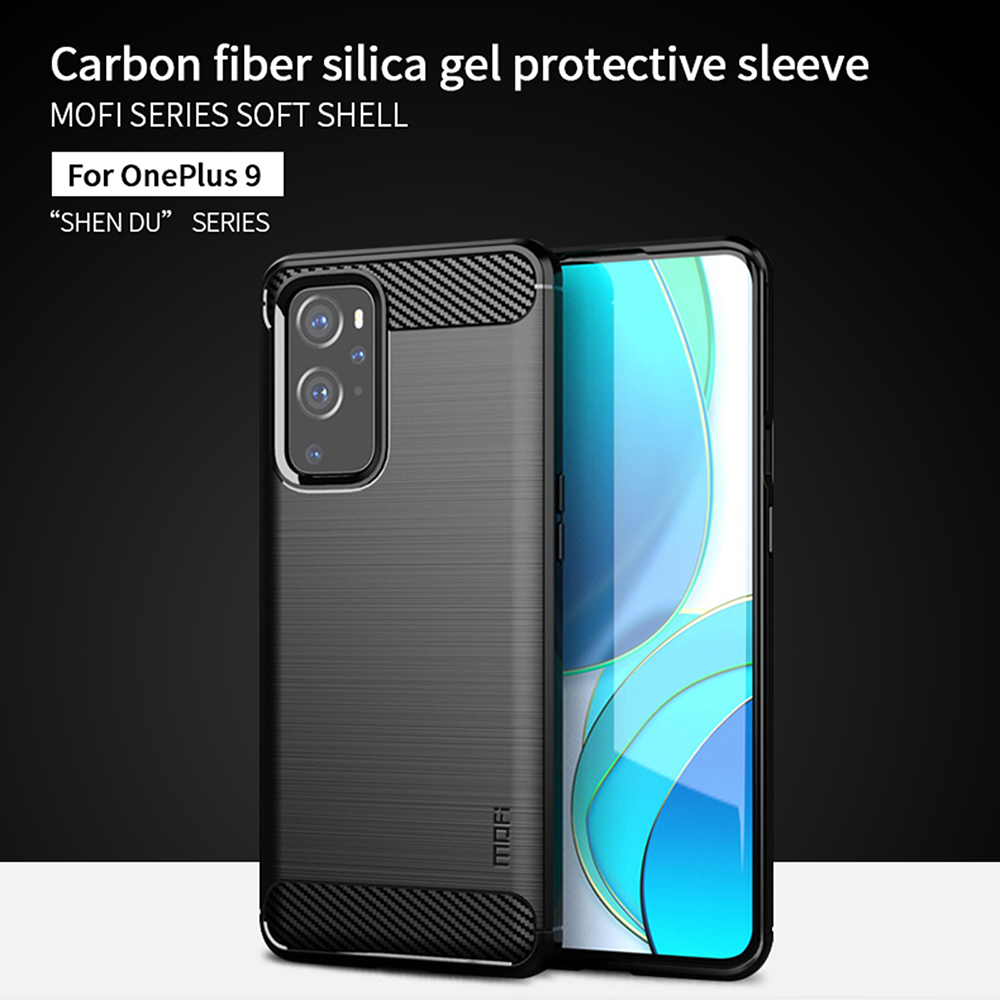 Mofi Carbon Fiber Silica Gel Protective Soft TPU Back Case Para OnePlus 9 (EU / Versión Estadounidense) - Negro