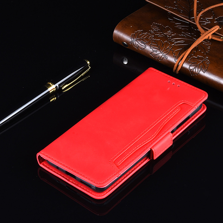 Múltiples Ranuras De Tarjetas De Diseño De Cartera De Cartera De Cartera De Cuero Para OnePlus 9R - Rojo