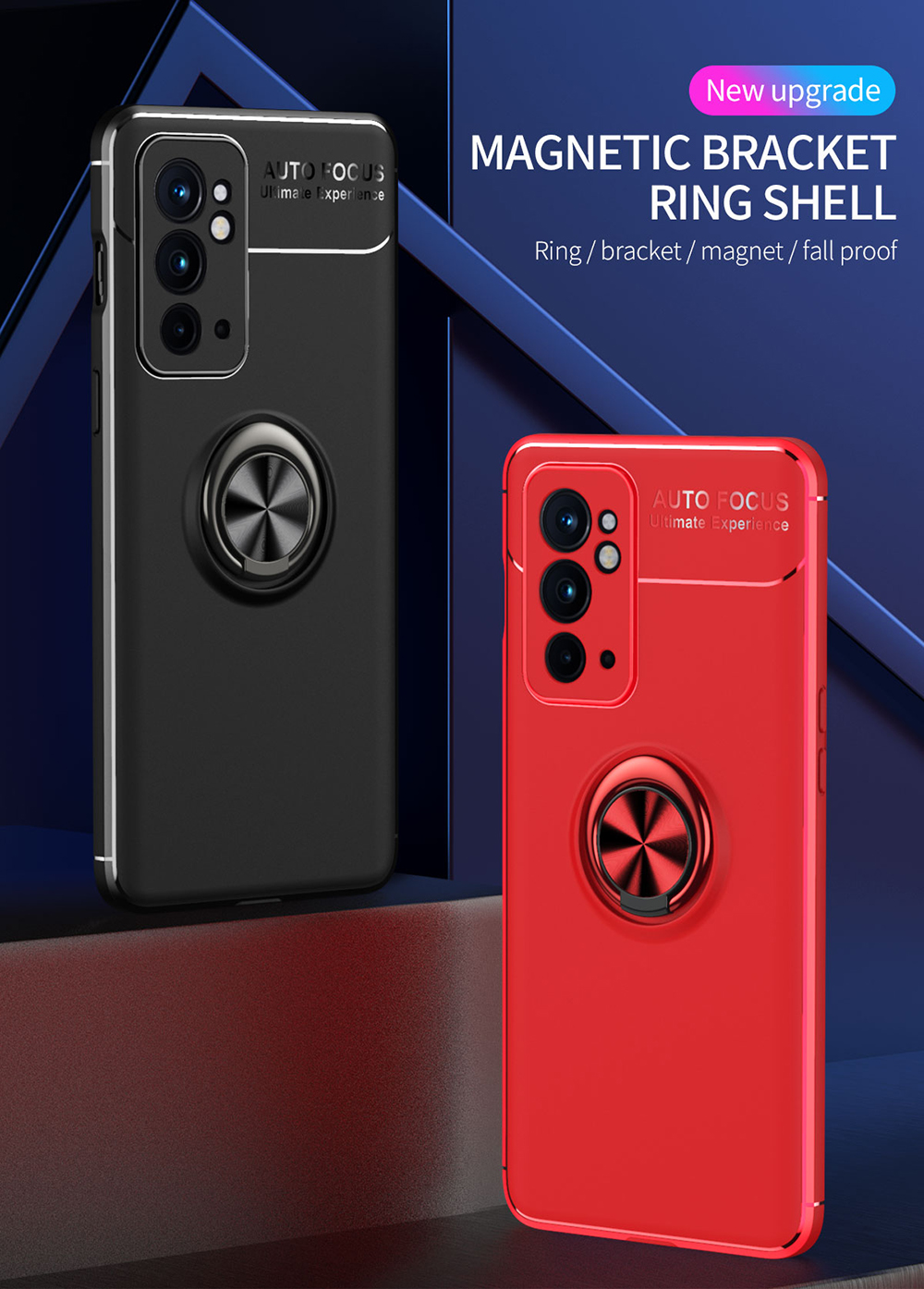 Weiche Dauerhafte Tpu-leichte Anti-kratzer-schutzhahnschale Mit Ring-kickstand Für OnePlus 9RT 5G - Schwarz