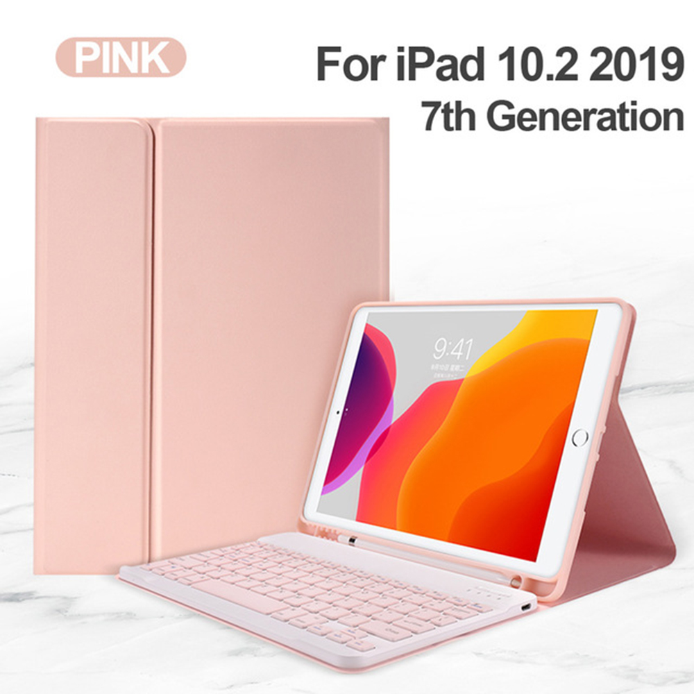 Keyboard Bluetooth 2-en-1 Couleur Couleur Couleur Coquillage Coque Shell Avec Slot Stylo Pour IPad 10.2 (2021) / (2020) / (2019) - Rose