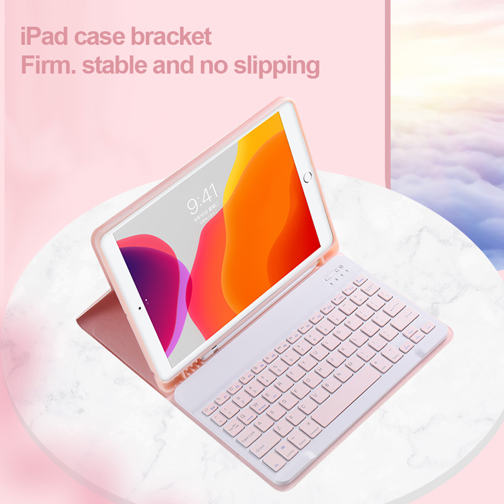 2-en-1 Teclado Bluetooth Color Color Color Soporte De Cuero Caja Con Ranura De Bolígrafo Para IPad 10.2 (2021) / (2020) / (2019) - Rosa