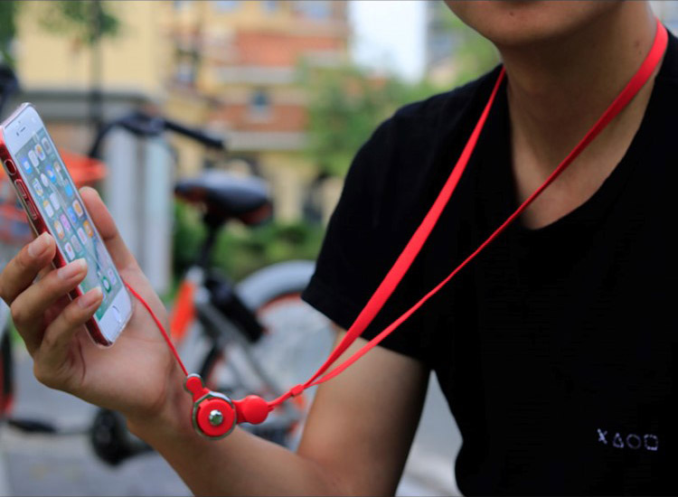 2-em 1 Carta Cinta Plana Destacável Nylon Tocador de Correia de Telefone - Vermelho