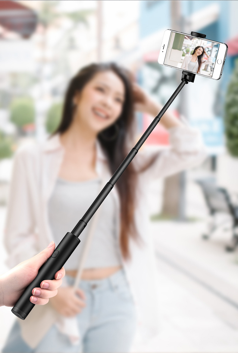 M13 Wirels Mini Bluetooth Mobiltelefon Selbst-timer Aluminiumlegierung Einverrückter Selfie-stick - Schwarz