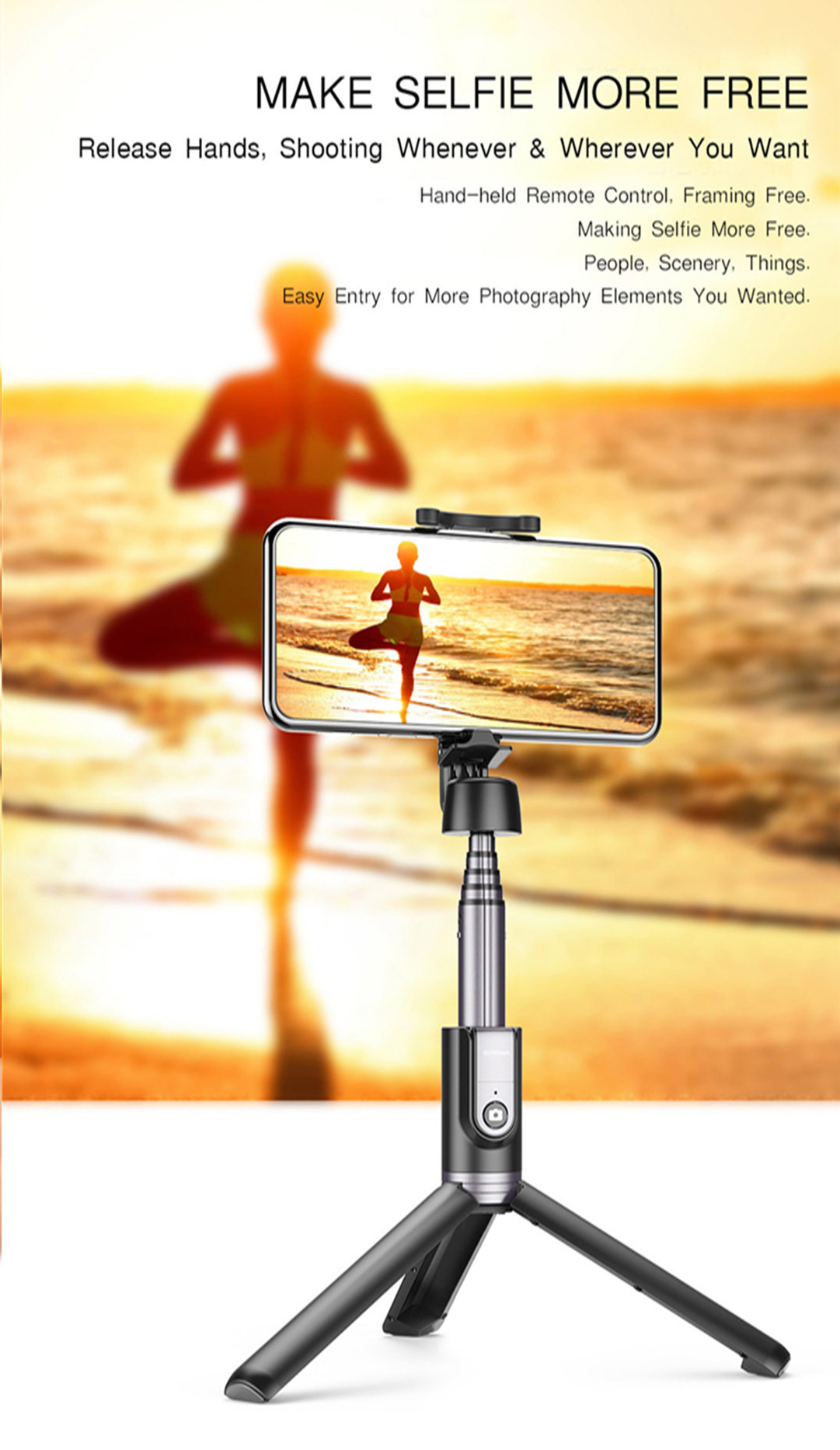 Magic Shadow M12 Portátil Portátil Selfie Stick Tripod Con Control Remoto Bluetooth - Negro