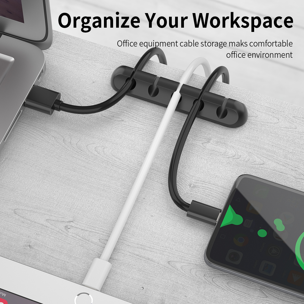 Essager Universal Desktop Silicone Cable Manager 3 Отверстия Организатор Проволоки - Чернить