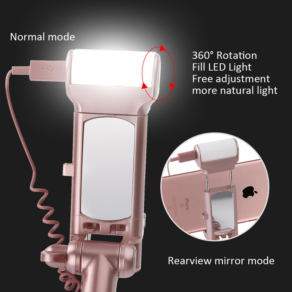 Bluetooth Selfie Stick with 360¡ã LED Fill Light and Rearview Mirror - Rose Gold Color-10