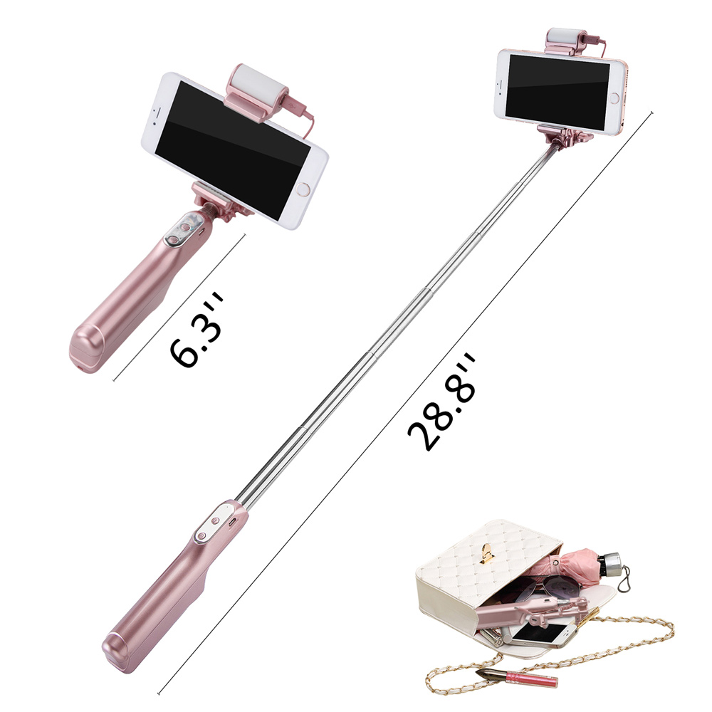 Bluetooth Selfie Stick with 360¡ã LED Fill Light and Rearview Mirror - Rose Gold Color-11