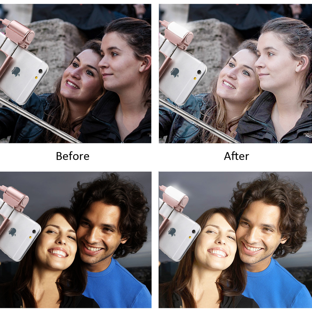 Bluetooth Selfie Stick with 360¡ã LED Fill Light and Rearview Mirror - Rose Gold Color-15