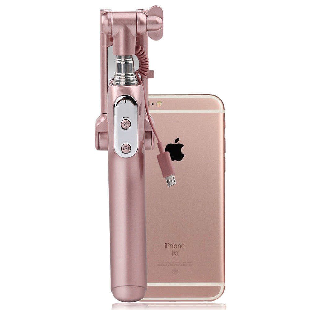Bluetooth Selfie Stick with 360¡ã LED Fill Light and Rearview Mirror - Rose Gold Color-6