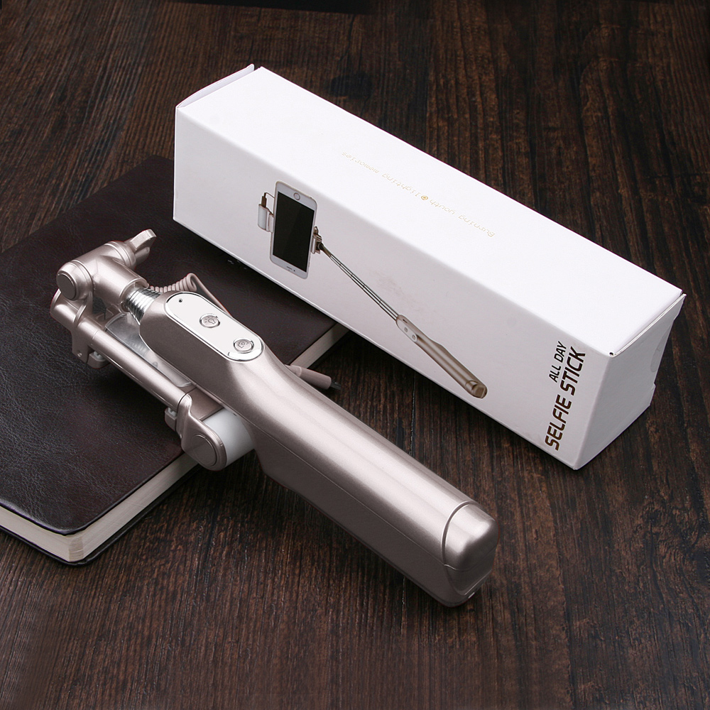 Bluetooth Selfie Monopod with 360° LED Fill Light and Rearview Mirror - Champagne Gold-15
